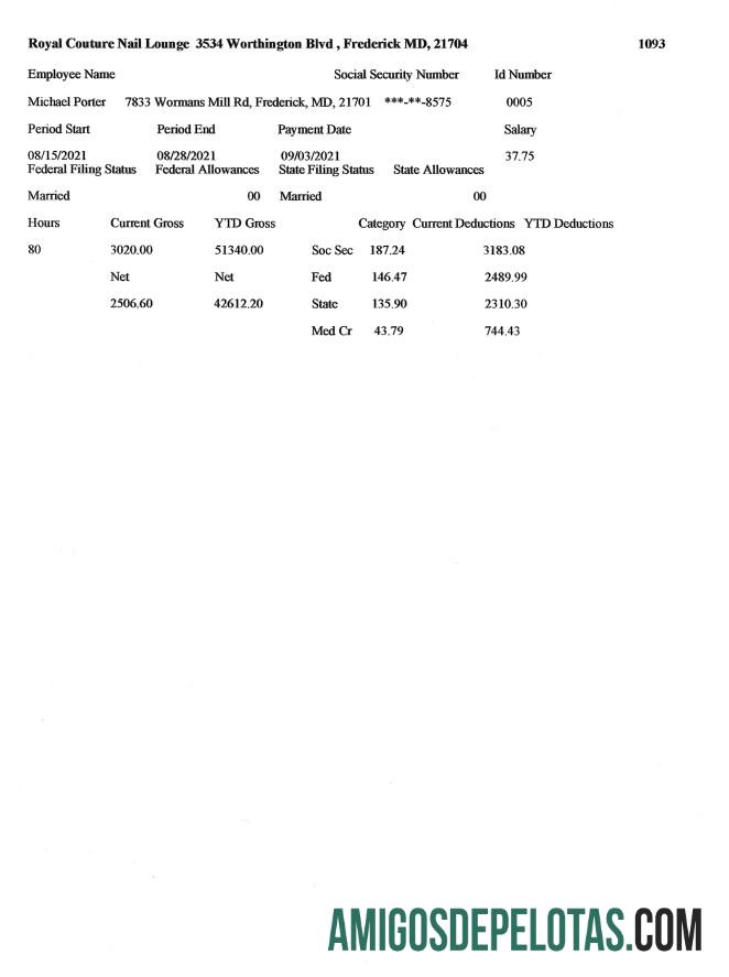 ROYAL COUTURE NAIL LOUNGE Recibo de pagamento em formato PDF e Word amostra